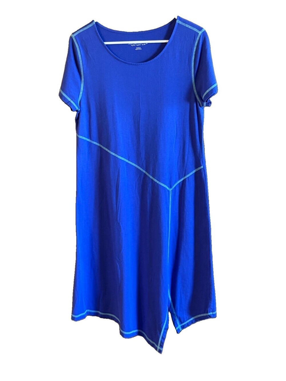 Soft Surroundings M Blue Cotton Blend Casual Dress Contrasting Stitching SS